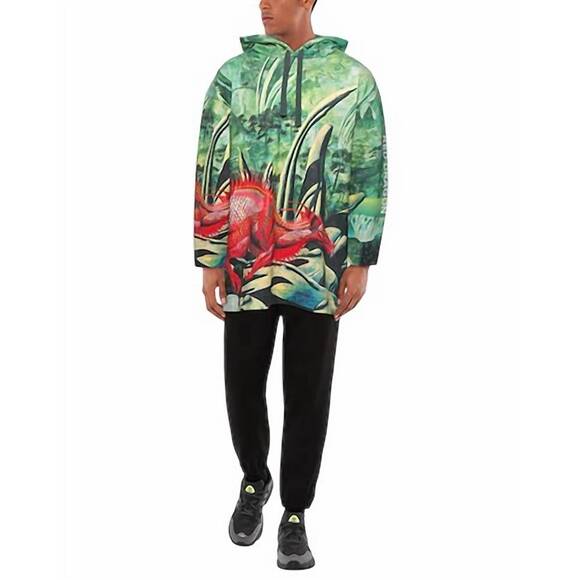 NEW VALENTINO red dragon print hoodie in green